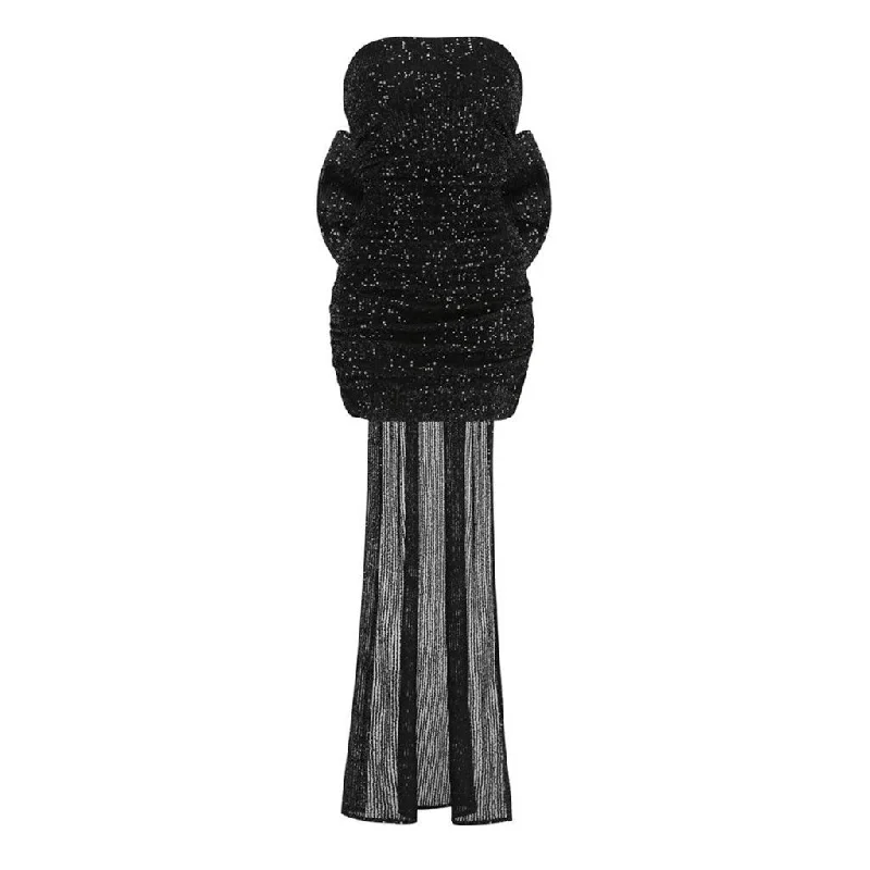 Dazzling Draped Bow Strapless Ruched Bodycon Mini Sequin Party Dress Tunics Fashionable trendy Dazzling Draped Bow Strapless Ruched Bodycon Mini Sequin Party Dress Tunics Fashionable trendy