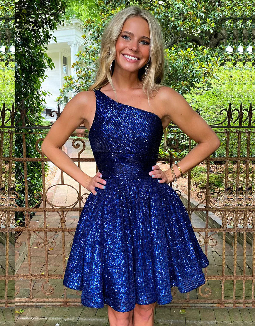 A-line Blue Sequin Mini Dress Backless Homecoming Dress Comfortable Zip-Up Mini Dress A-line Blue Sequin Mini Dress Backless Homecoming Dress Comfortable Zip-Up Mini Dress