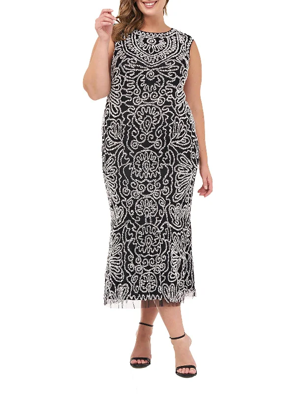 Plus Womens Beaded Midi Cocktail and Party Dress Tunics Wedding white