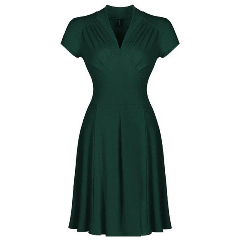 BerriesJam - 2024 Solid Color Retro V Neck Short Tunic Midi Party Dress Tunics Handmade artisanal BerriesJam - 2024 Solid Color Retro V Neck Short Tunic Midi Party Dress Tunics Handmade artisanal