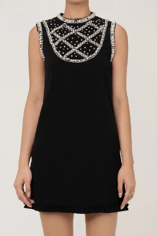Lavish Rhinestone & Pearl Crew Neck Sleeveless A Line Crepe Party Mini Dress Trendy Floral Mini Dress Lavish Rhinestone & Pearl Crew Neck Sleeveless A Line Crepe Party Mini Dress Trendy Floral Mini Dress