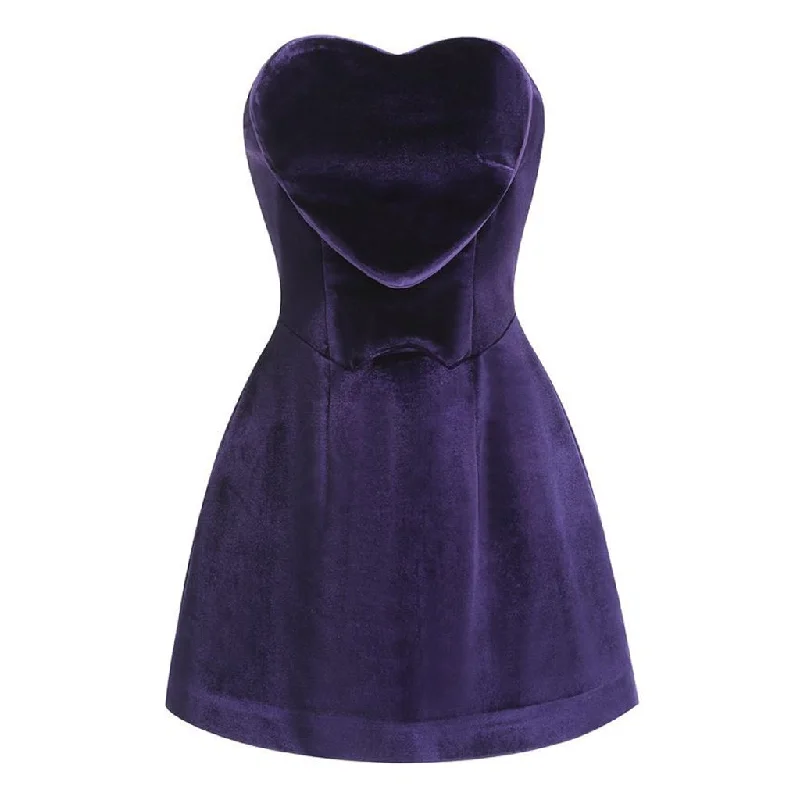 Romantic Embellished Heart Strapless Drop Waist Velvet Mini Party Dress Tunics Vintage classic