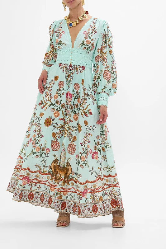 SHAPED WAISTBAND DRESS WITH GATHERED SLEEVES WEAVING WORLDS Tunics Lace romantic