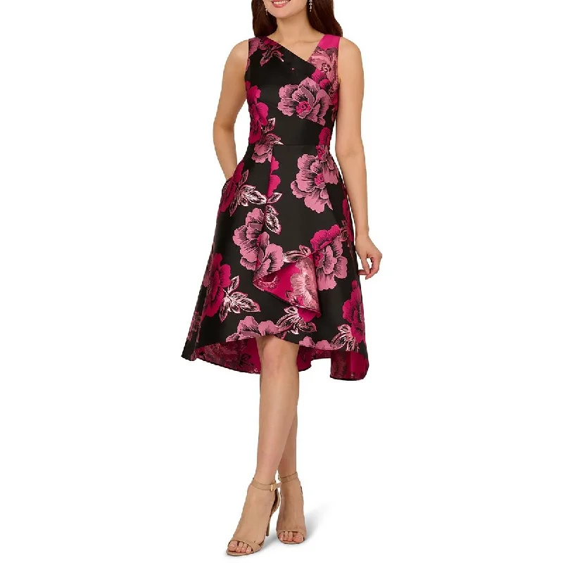 Womens Floral Print Jacquard Fit & Flare Dress Tunics Evening elegant