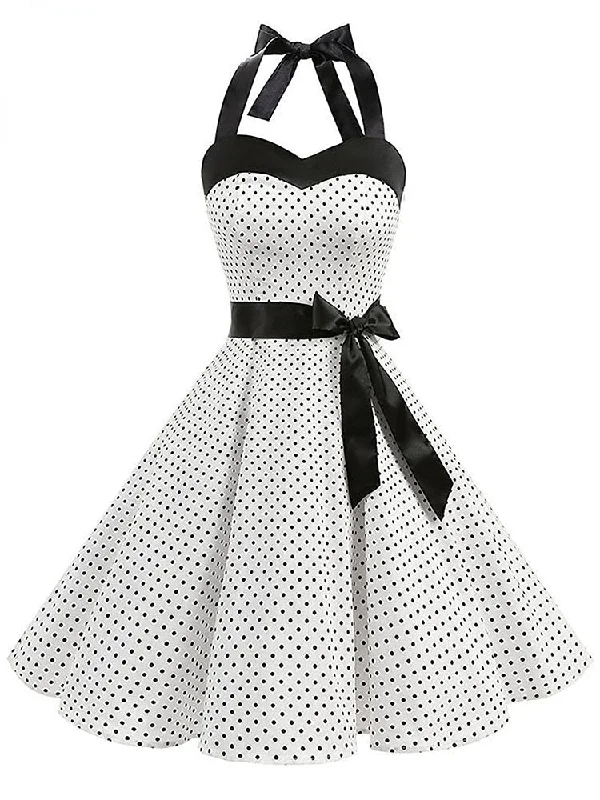 BerriesJam - 2024 Polka Dot Print Retro Halter Pin Up Rockabilly Party Dress Tunics Custom made BerriesJam - 2024 Polka Dot Print Retro Halter Pin Up Rockabilly Party Dress Tunics Custom made