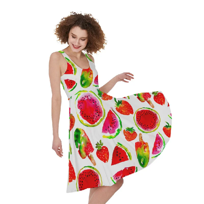 Summer Fruits Watermelon Pattern Print Sleeveless Knee Length Dress Bodycon Club Sequined Summer Fruits Watermelon Pattern Print Sleeveless Knee Length Dress Bodycon Club Sequined