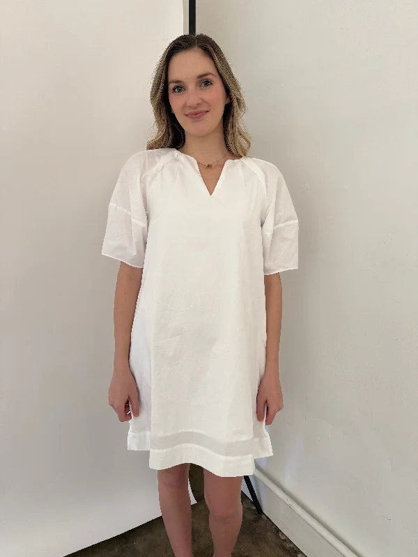 PINCH Scarlett V-Neck Puff Sleeve Mini Dress (White) Comfortable Casual Mini Dress