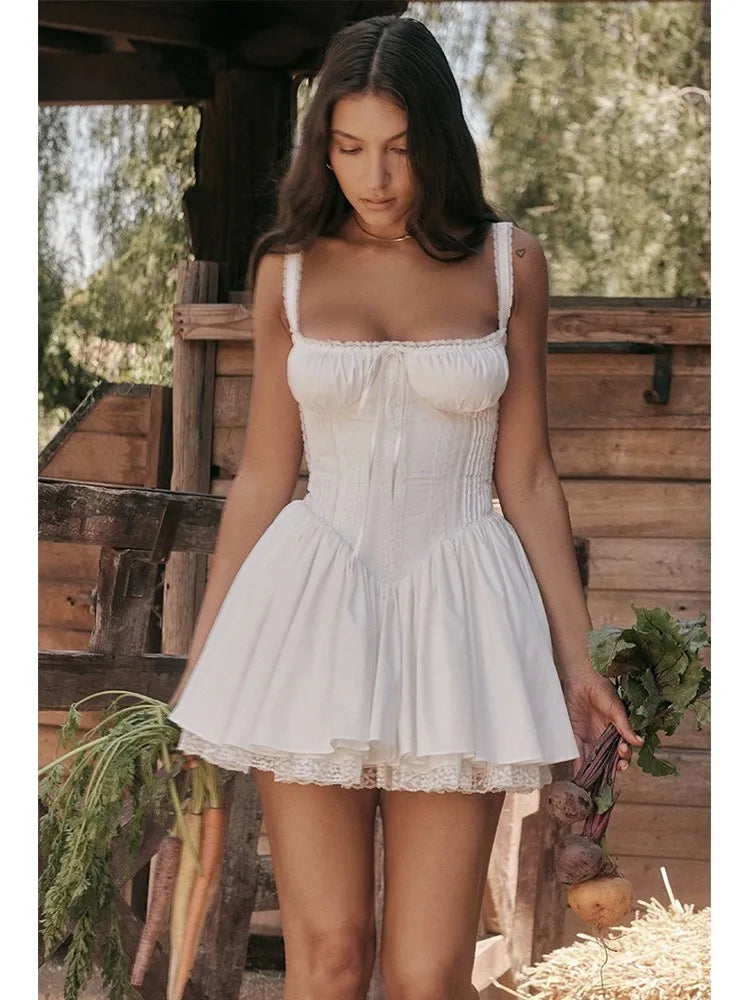 White Backless Bandage Lace Hem Mini Dress Women Sweet Chest Wrap Suspenders Pleated A-line Dresses Summer Lady Solid Vestidos Trendy Tie-Dye Mini Dress White Backless Bandage Lace Hem Mini Dress Women Sweet Chest Wrap Suspenders Pleated A-line Dresses Summer Lady Solid Vestidos Trendy Tie-Dye Mini Dress