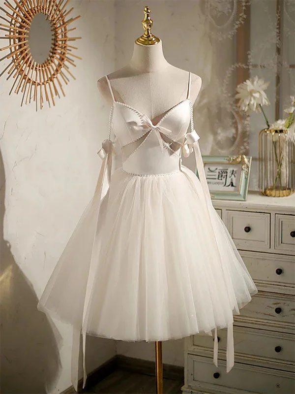 Sexy White Satin Spaghetti Straps V-Neck A-Line Mini Dresses/ Homecoming Dresses With Beading, PDS0534 Chic Tropical Mini Dress Sexy White Satin Spaghetti Straps V-Neck A-Line Mini Dresses/ Homecoming Dresses With Beading, PDS0534 Chic Tropical Mini Dress