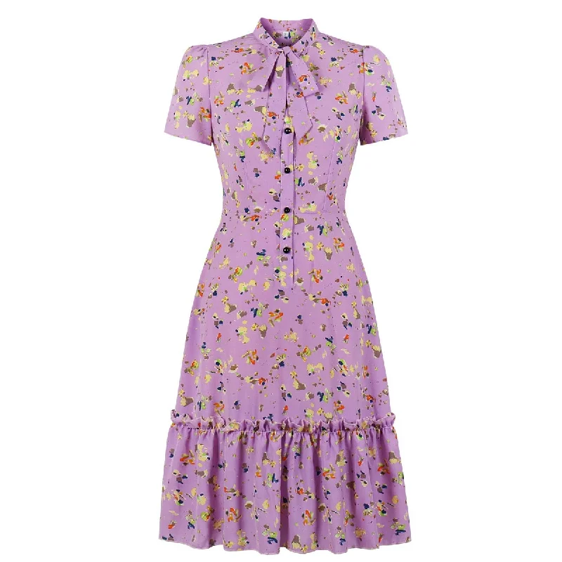 BerriesJam - Floral Print Bow Tie Neck Button Front Party Dress Tunics Exclusive limited BerriesJam - Floral Print Bow Tie Neck Button Front Party Dress Tunics Exclusive limited