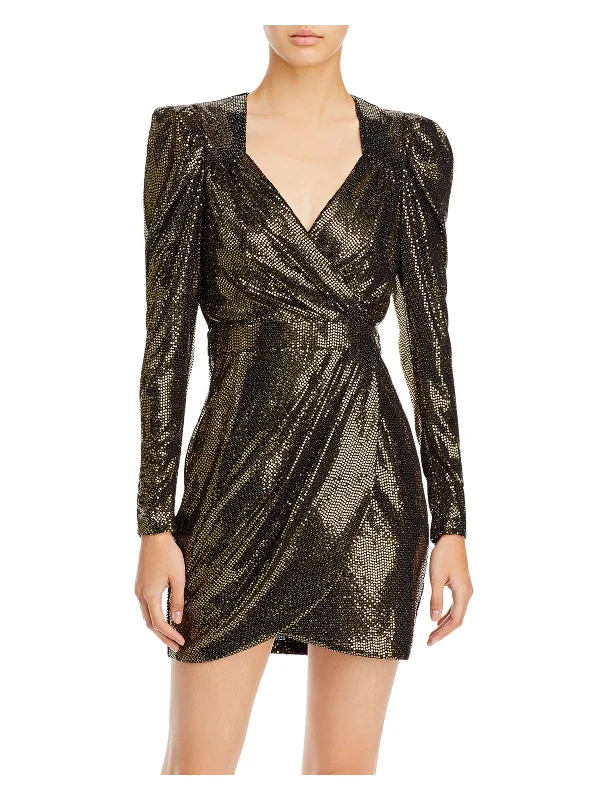 Womens Metallic Mini Cocktail and Party Dress Tunics Short Trendy