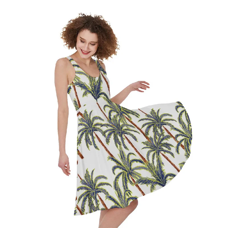 Vintage Palm Tree Beach Pattern Print Sleeveless Knee Length Dress Tunics Recommended stylist Vintage Palm Tree Beach Pattern Print Sleeveless Knee Length Dress Tunics Recommended stylist