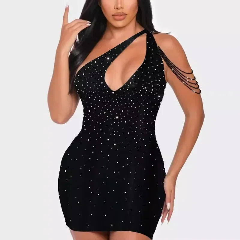 Zjkrl - Hot Rhinestones Skew Collar Sleeveless Sheath Mini Dress Women Diamonds Sexy Evening Night Club Party Dresses Tunics Brand named Zjkrl - Hot Rhinestones Skew Collar Sleeveless Sheath Mini Dress Women Diamonds Sexy Evening Night Club Party Dresses Tunics Brand named