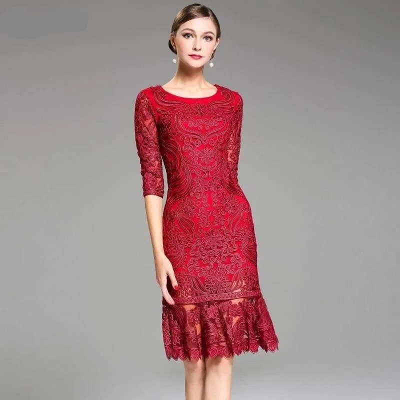 Fashion Lace Embroidery Mermaid Party Dress Tunics Yoga stretchy
