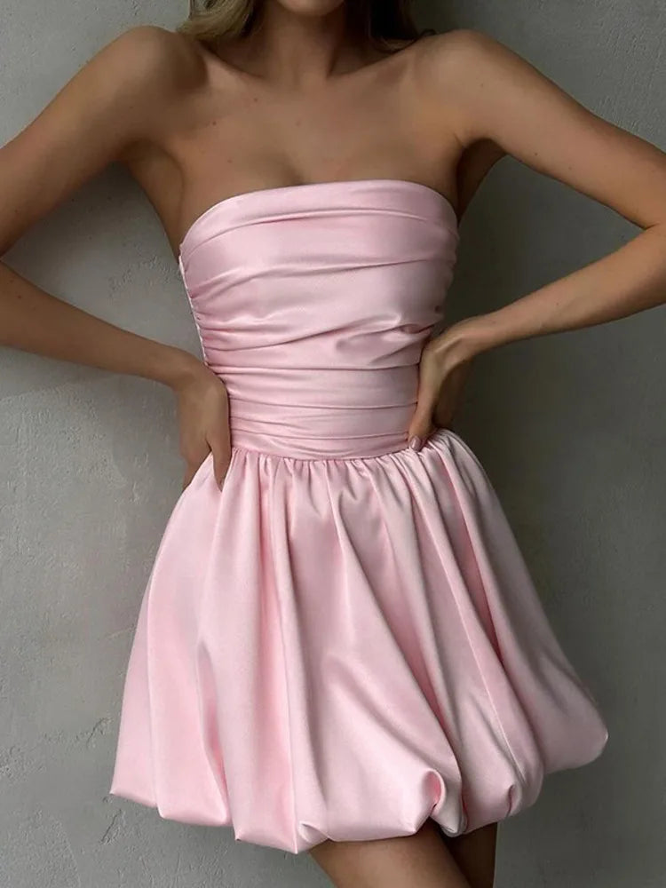 Strapless Backless A-line Sexy Mini Dress For Women Summer New Off-shoulder Sleeveless Club Party Sexy Dress Elegant Stylish Sweetheart Neck Mini Dress
