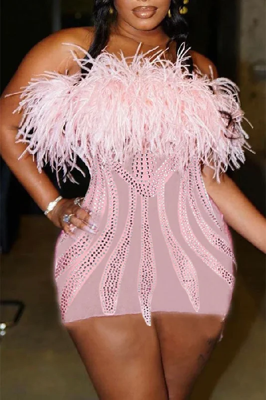 Rhinestone Girly Fluffy Mini Dress,Pink Bodycon Dress,Short Homecoming Dress Y781 Cozy Wraparound Mini Dress Rhinestone Girly Fluffy Mini Dress,Pink Bodycon Dress,Short Homecoming Dress Y781 Cozy Wraparound Mini Dress