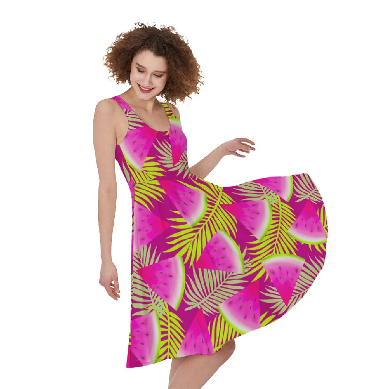 Purple Tropical Watermelon Pattern Print Sleeveless Knee Length Dress Tunics Running lightweight Purple Tropical Watermelon Pattern Print Sleeveless Knee Length Dress Tunics Running lightweight