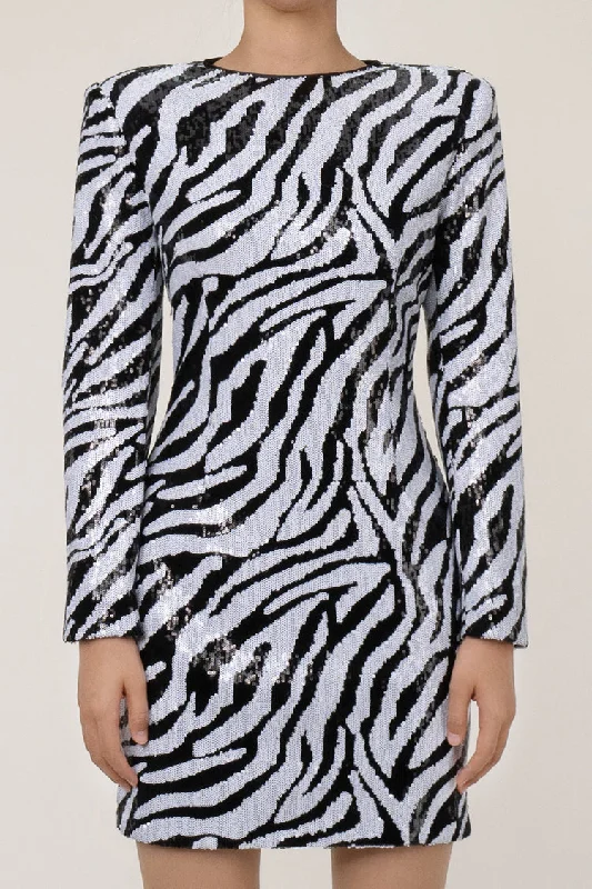 Sparkly Sequin Zebra Pattern Padded Long Sleeve Bodycon Party Mini Dress Chic Sleeveless Mini Dress Sparkly Sequin Zebra Pattern Padded Long Sleeve Bodycon Party Mini Dress Chic Sleeveless Mini Dress