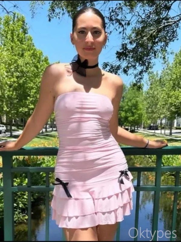 Pink Strapless Black Bow Cute Women Mini Dresses Homecoming Dresses, PDS0581 Elegant Lace Mini Dress