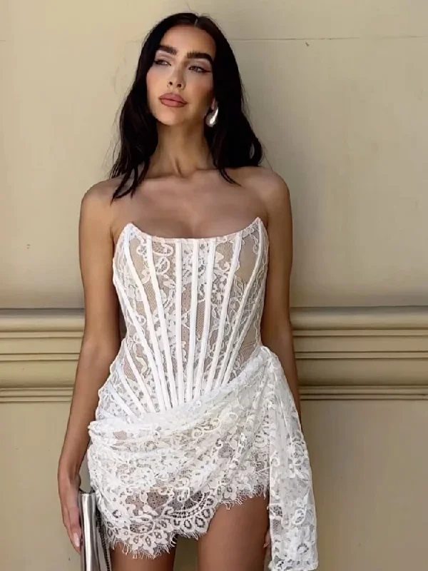 Women's Sexy Strapless Lace Corset Mini Dress Sleeveless Lace-up Adjusted Draped Black Bodycon Dresses Elegant Party Club Gowns Comfortable Smocked Mini Dress Women's Sexy Strapless Lace Corset Mini Dress Sleeveless Lace-up Adjusted Draped Black Bodycon Dresses Elegant Party Club Gowns Comfortable Smocked Mini Dress