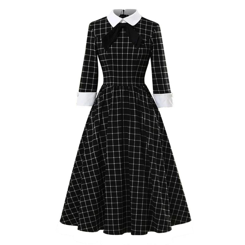 BerriesJam - Autumn Plaid Vintage Cotton Midi Party Dress Tunics New arrival