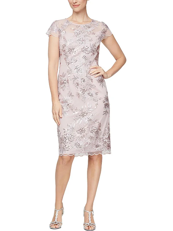 Womens Embroidered Midi Cocktail and Party Dress Halter Neckline Beach