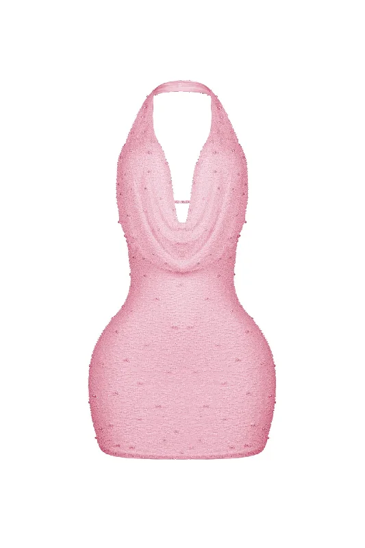 Adelaide Mesh Pearl Mini Dress Comfortable Casual Mini Dress