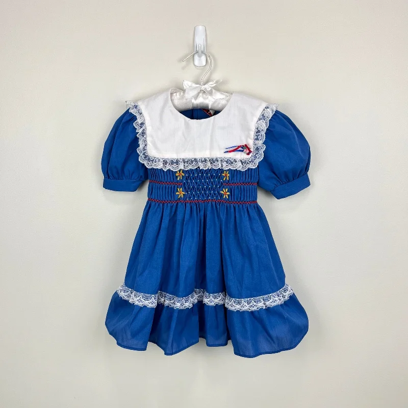 Vintage JM Rags Blue Smocked Ruffle Lace Party Dress 4T Tunics Ceremony elegant