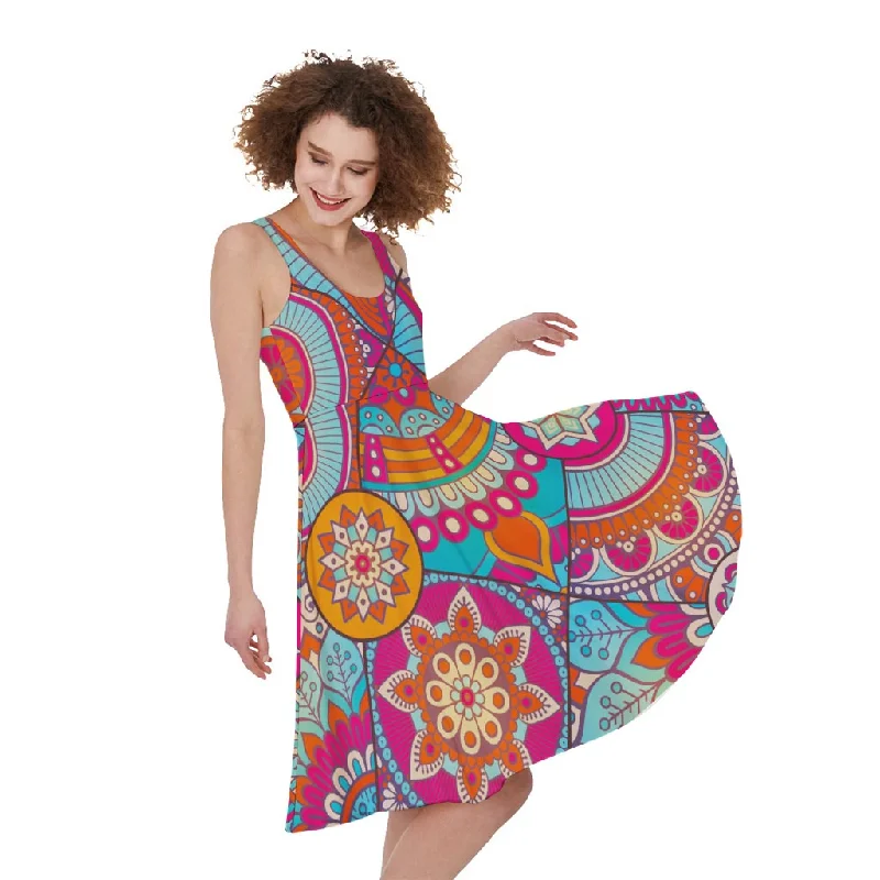 Retro Bohemian Mandala Pattern Print Sleeveless Knee Length Dress Tunics Recommended stylist Retro Bohemian Mandala Pattern Print Sleeveless Knee Length Dress Tunics Recommended stylist