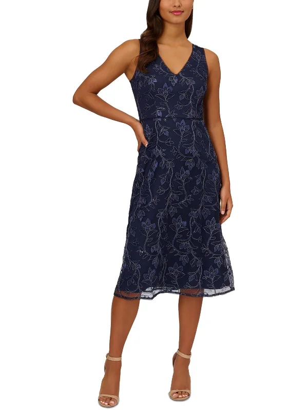 Womens Mesh Floral Embroidery Cocktail and Party Dress Tunics Fashionable trendy