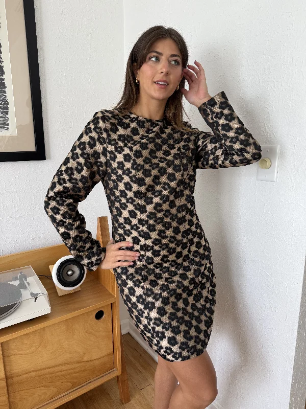 FRNCH Letezia Leopard Jacquard Mini Dress Stylish Button-Down Mini Dress