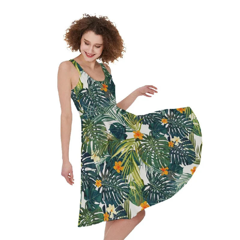 Summer Hawaiian Leaves Pattern Print Sleeveless Knee Length Dress Maxi Flowy Bohemian Summer Hawaiian Leaves Pattern Print Sleeveless Knee Length Dress Maxi Flowy Bohemian