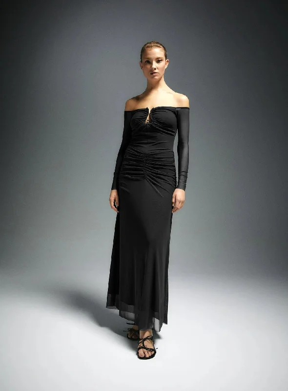 NAOMI BLACK TULLE DRESS Boatneck Modish Everyday