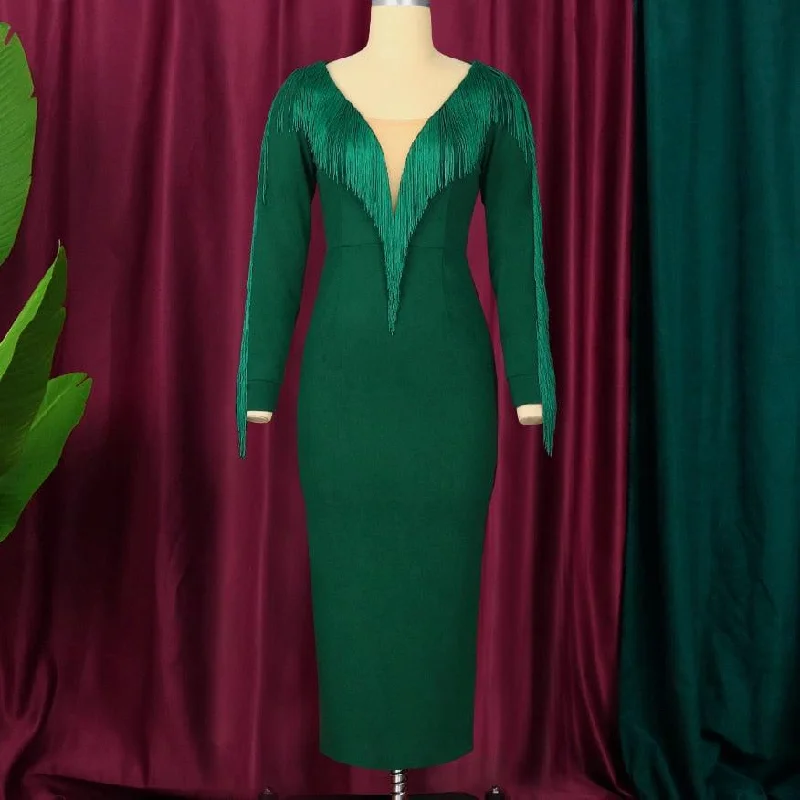 Green Tassel Party Dress Lace Sexy Club