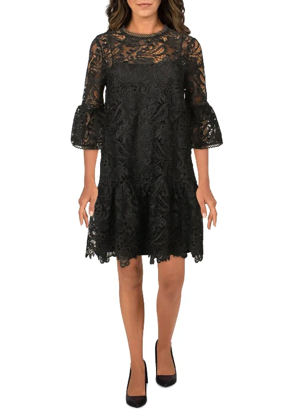 Womens Floral Lace Cocktail and Party Dress Boat Neckline Classic
