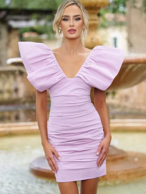 Pink Cute Pleat Cap Shoulder A-Line Women Mini Dresses Homecoming Dresses, PDS0574 Stylish Ruffle Mini Dress Pink Cute Pleat Cap Shoulder A-Line Women Mini Dresses Homecoming Dresses, PDS0574 Stylish Ruffle Mini Dress