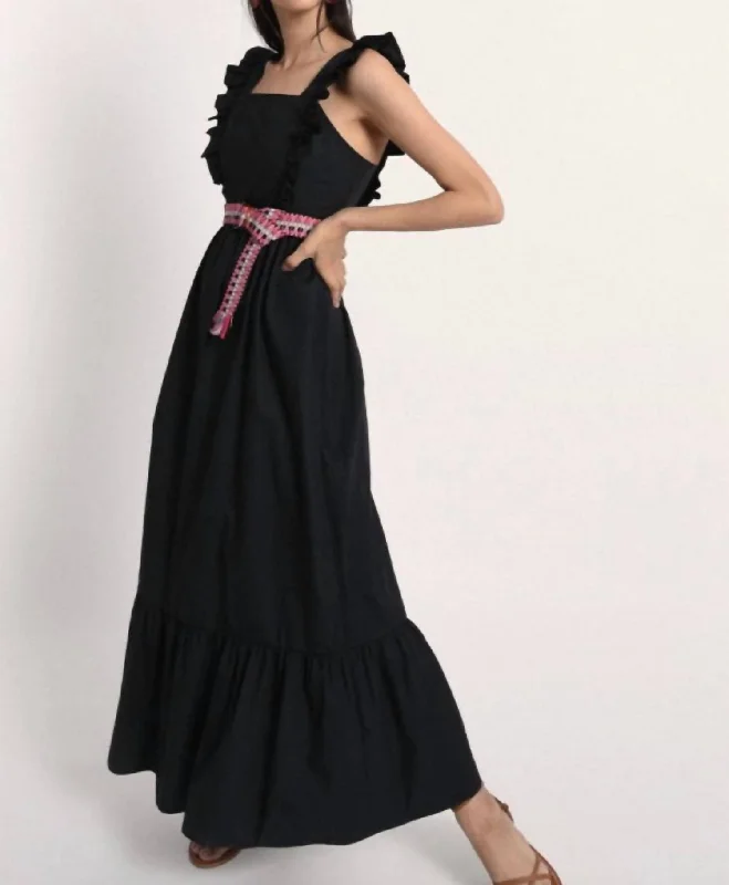 Ruffled Sleeveless Long Dress In Black Tunics Review highly