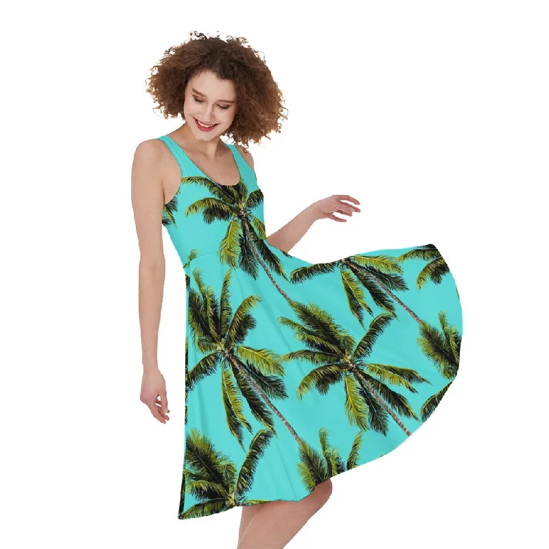 Tropical Palm Tree Pattern Print Sleeveless Knee Length Dress Tunics Essential wardrobe Tropical Palm Tree Pattern Print Sleeveless Knee Length Dress Tunics Essential wardrobe