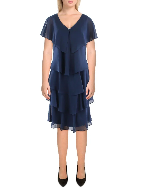 Womens Embellished Midi Cocktail and Party Dress Square Neckline Feminine
