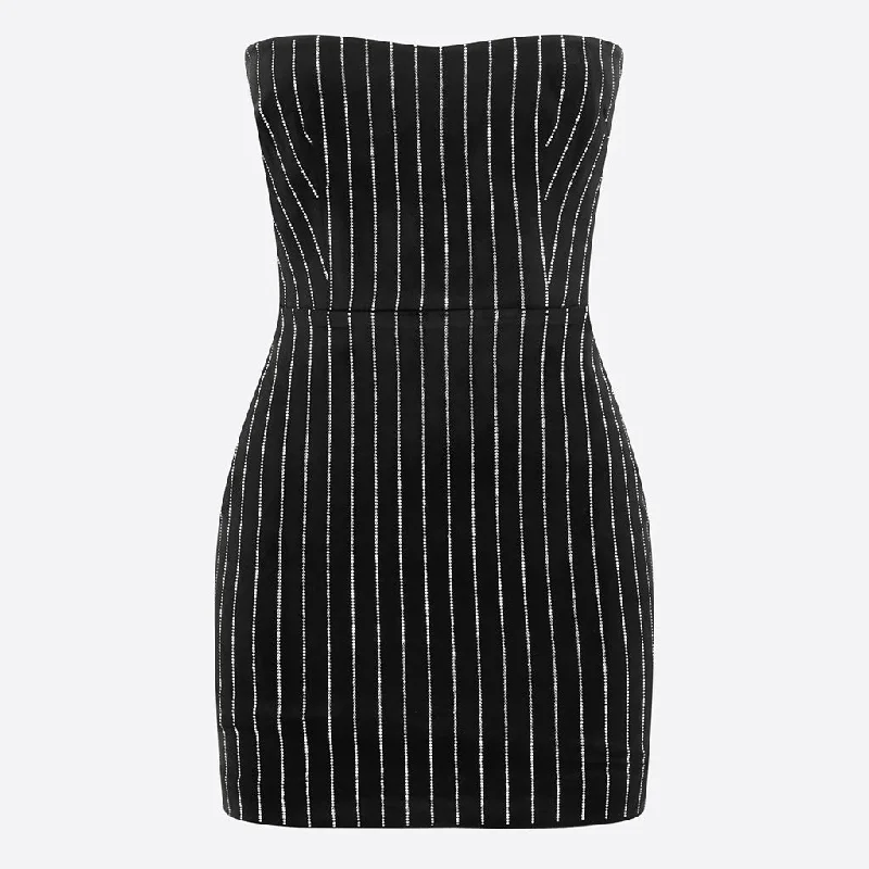 Opulent Crystal Embellished Tube Top Bodycon Strapless Mini Party Dress A-Line Day Work