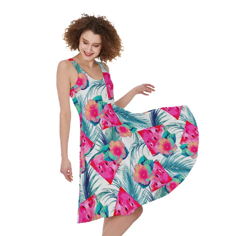 Watermelon Teal Hawaiian Pattern Print Sleeveless Knee Length Dress Tunics Mesh breathable Watermelon Teal Hawaiian Pattern Print Sleeveless Knee Length Dress Tunics Mesh breathable