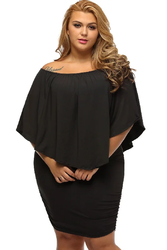 Multi-way Layered Ruffle Black Mini Plus Size Party Dress Tunics Summer linen