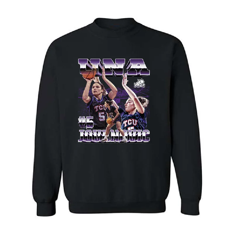 TCU - NCAA Women's Basketball : Una Jovanovic - Player Collage Crewneck Sweatshirt Hoodie with Button Placket Classic Preppy TCU - NCAA Women's Basketball : Una Jovanovic - Player Collage Crewneck Sweatshirt Hoodie with Button Placket Classic Preppy