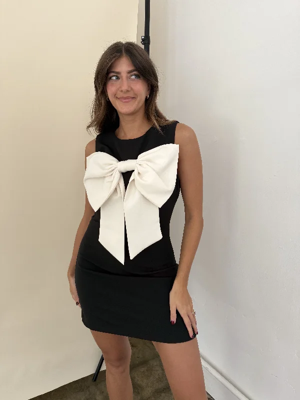 Iris Black Bow Detail Sleeveless Mini Dress Cozy Ruched Mini Dress