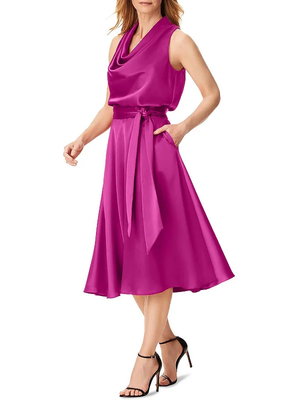 Womens Satin Cowlneck Cocktail and Party Dress Turtleneck Neckline Stylish