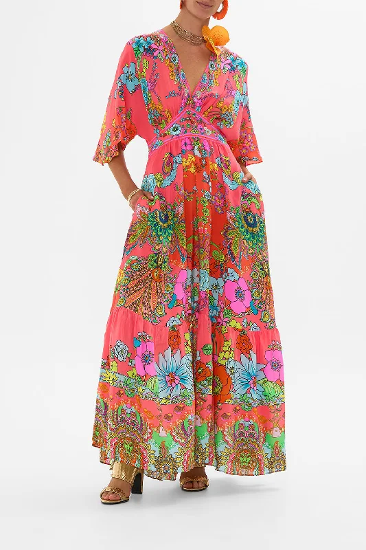 WAISTED DRESS WITH HEM RUFFLE WINDMILLS AND WILDFLOWERS Tunics Winter warm