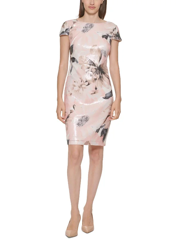 Womens Sequined Knee-Length Cocktail and Party Dress High-Low Hemline Casual