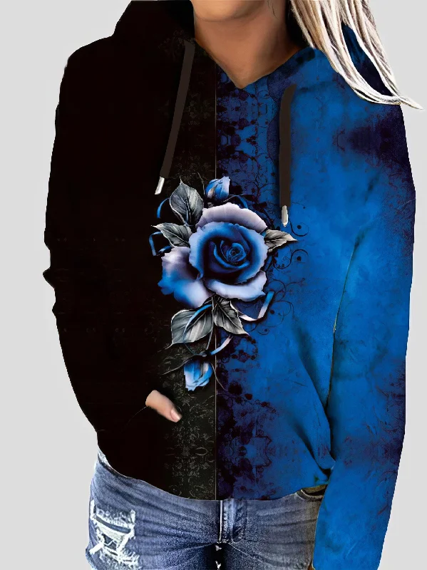 Artistic Rose Hoodie Hoodie with Sequins Glamorous Eye-catching