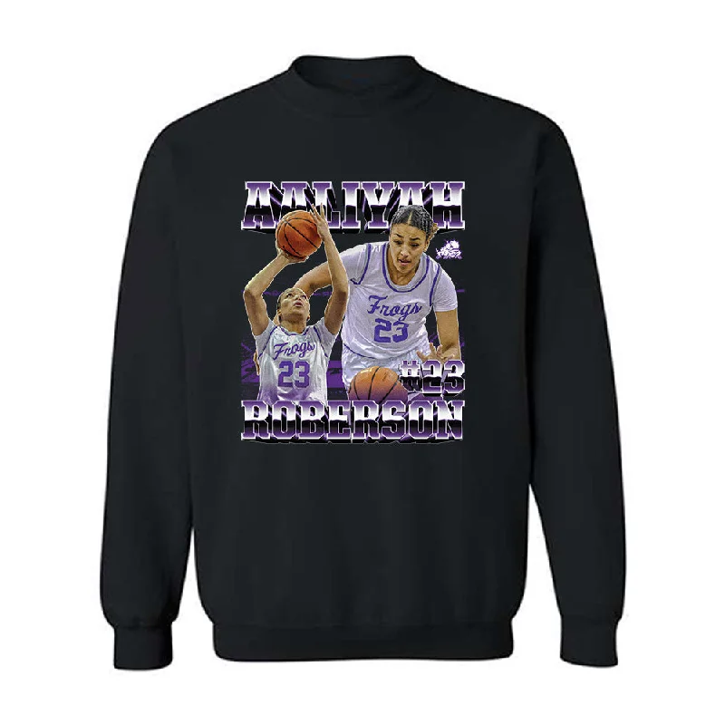 TCU - NCAA Women's Basketball : Aaliyah Roberson - Player Collage Crewneck Sweatshirt Hoodie with Batwing Sleeves Loose Dramatic TCU - NCAA Women's Basketball : Aaliyah Roberson - Player Collage Crewneck Sweatshirt Hoodie with Batwing Sleeves Loose Dramatic