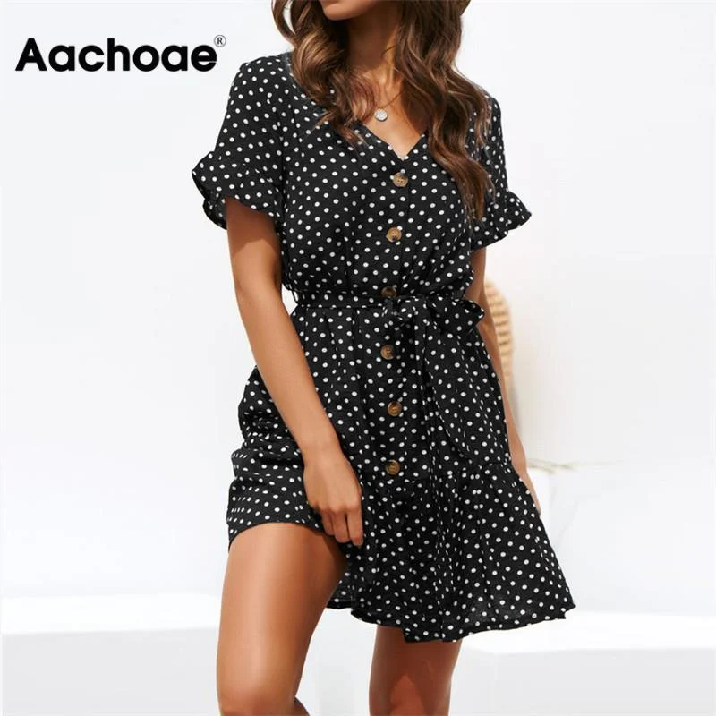 Aachoae Women Summer Beach Dress Casual Short Sleeve Polka Dot Dress Boho Mini Party Dress Elegant V Neck Sundress Vestidos Tunics Canvas sturdy Aachoae Women Summer Beach Dress Casual Short Sleeve Polka Dot Dress Boho Mini Party Dress Elegant V Neck Sundress Vestidos Tunics Canvas sturdy